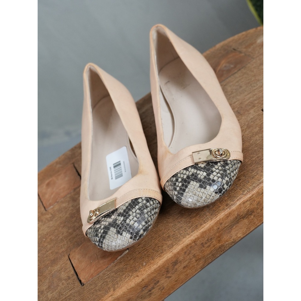Coach Ballet Flats Women Size 6 Beige Snakeskin Toe Turnlock Leather Vintage Y2K